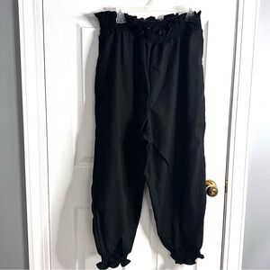 SHEIN Linen Blend Black Pantaloon Elastic Waist and Bottoms Eye Hole Detail 3XL